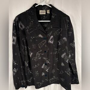 Chico's Black and White Graphic Jacket, 3/16/XL